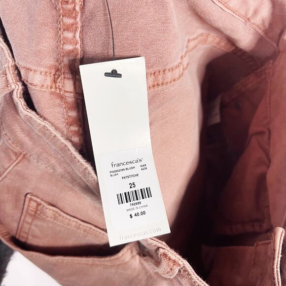 New Francescas Harper Heritage Blush Pink Scallop Edge Jean Shorts 25 Stretch - Picture 9 of 12